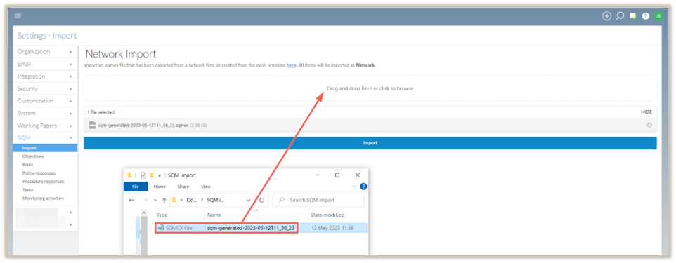 Seleccione los archivos .sqmex.